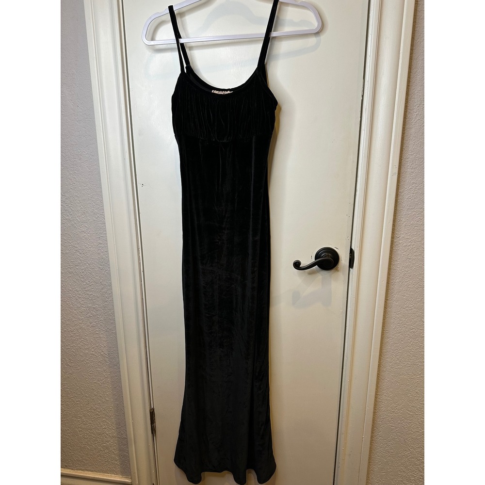 NYC Love Vintage Black Velvet Empire Waist Maxi Dress Ruched Bust Medium